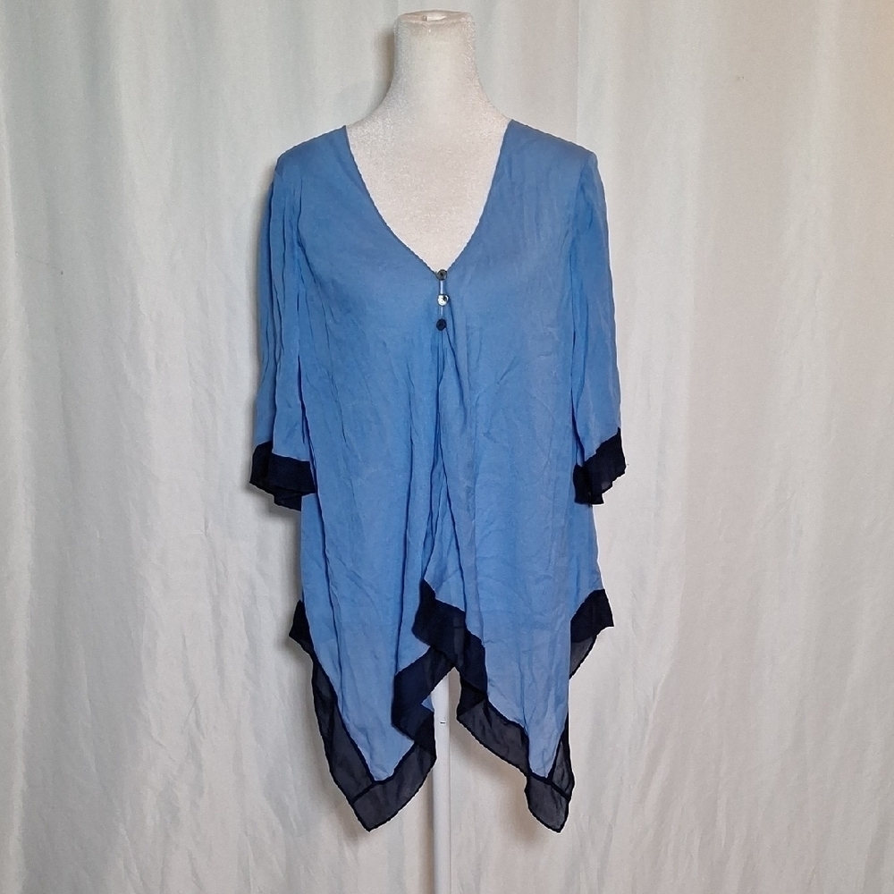 Elizabeth and James Blue Asymmetrical Silk Tunic with 3/4 Sleeves